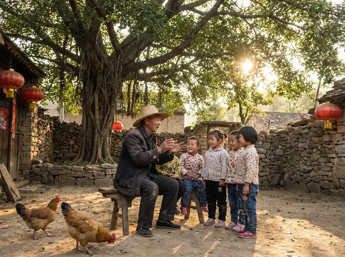 老人在大榕树下给孩子们讲故事 - 男人的加油站app下载 乡村记忆
